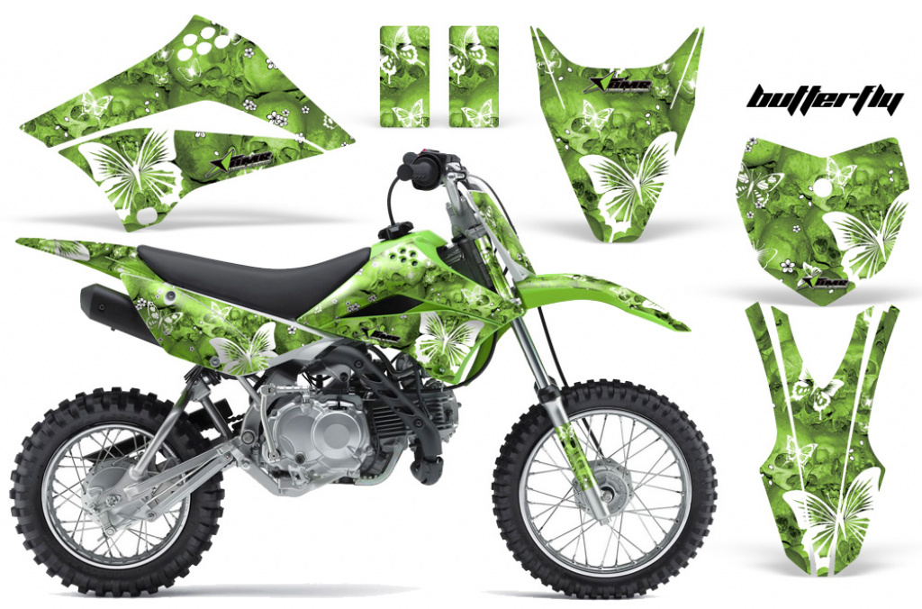 Butterfly Background = Green, Design color = White with number plates for Kawasaki KLX110 2010-2021
