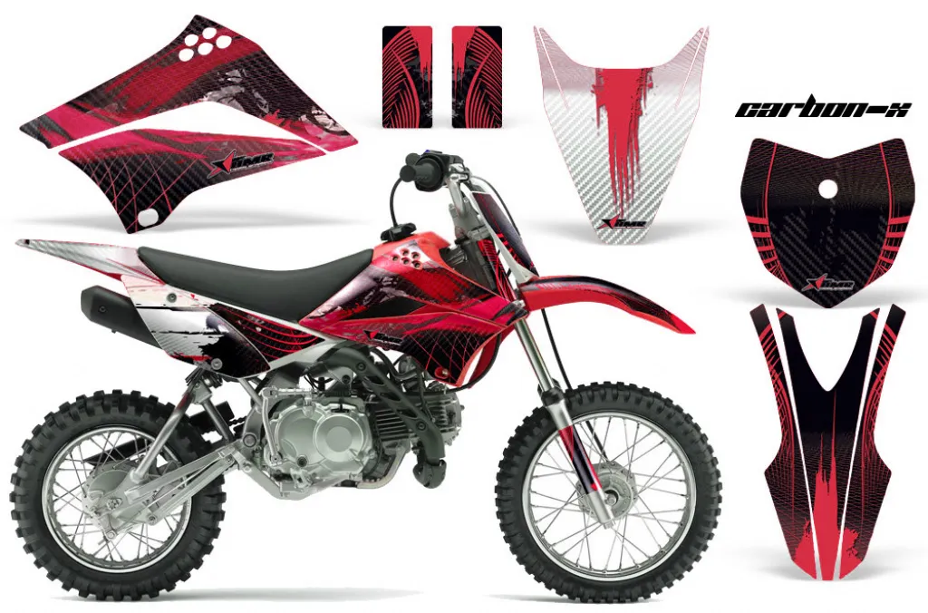 Carbon-X Rot mit Nummernfeldern für Kawasaki KLX110 2010-2021