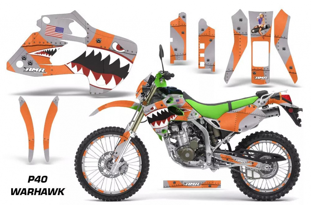P40-Warhawk Orange mit Nummernfeldern für Kawasaki KLX250 1998-2003