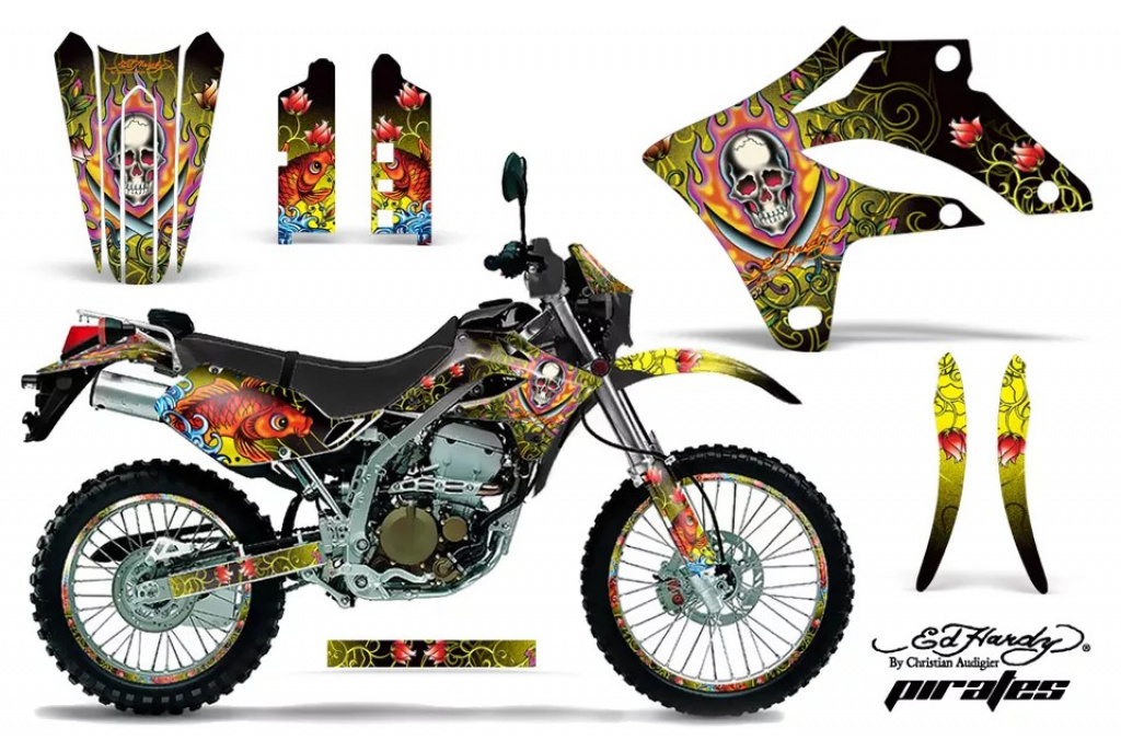 Ed-Hardy - Pirates Gelb mit Nummernfeldern für Kawasaki KLX250 2004-2007
