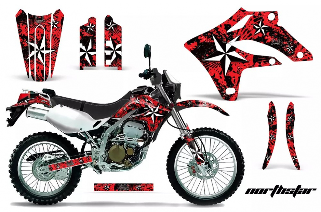 Northstar Hintergrund = Rot, Designfarbe = Weiß ohne Nummernfeldern für Kawasaki KLX250 2004-2007