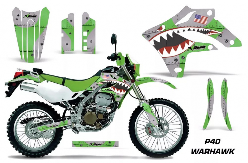 P40-Warhawk Grün ohne Nummernfeldern für Kawasaki KLX250 2004-2007