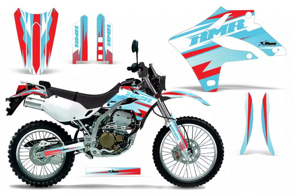 Velocity Hintergrund = Aqua Blau, Designfarbe = Rot ohne Nummernfeldern für Kawasaki KLX250 2004-2007