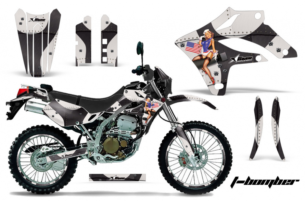 T-Bomber Schwarz mit Nummernfeldern für Kawasaki KLX250 2004-2007