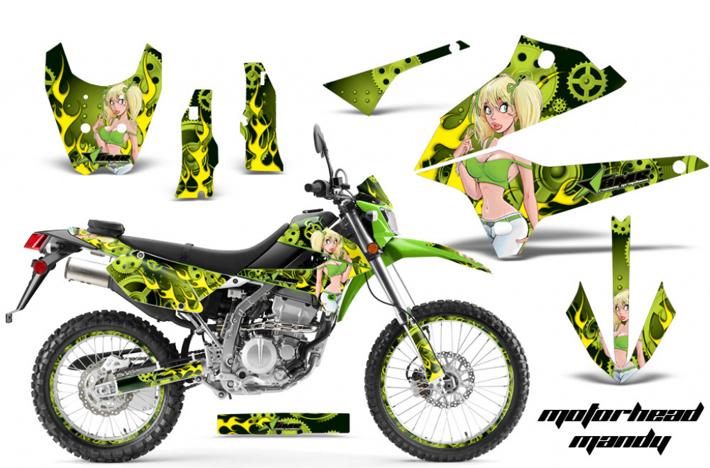 Motorhead Mandy Grün mit Nummernfeldern für Kawasaki KLX250 2008-2018
