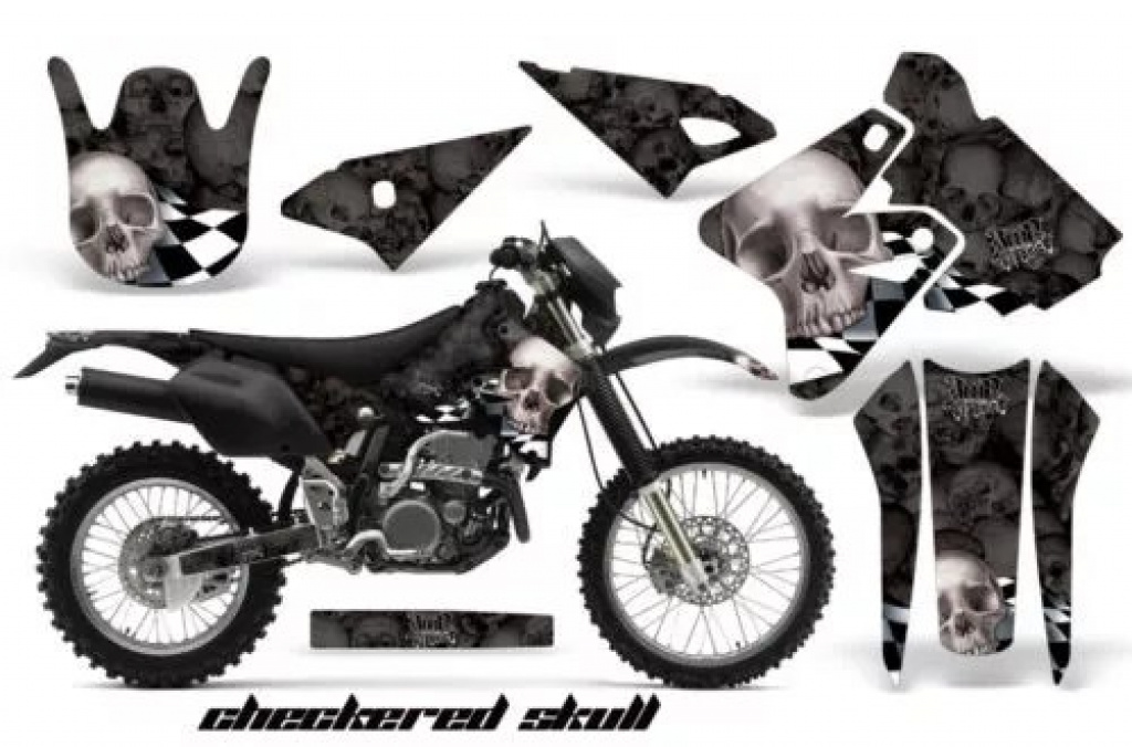 Checkered Skull Background = Black, Design color = Silver without number plates for Kawasaki KLX400 2000-2016