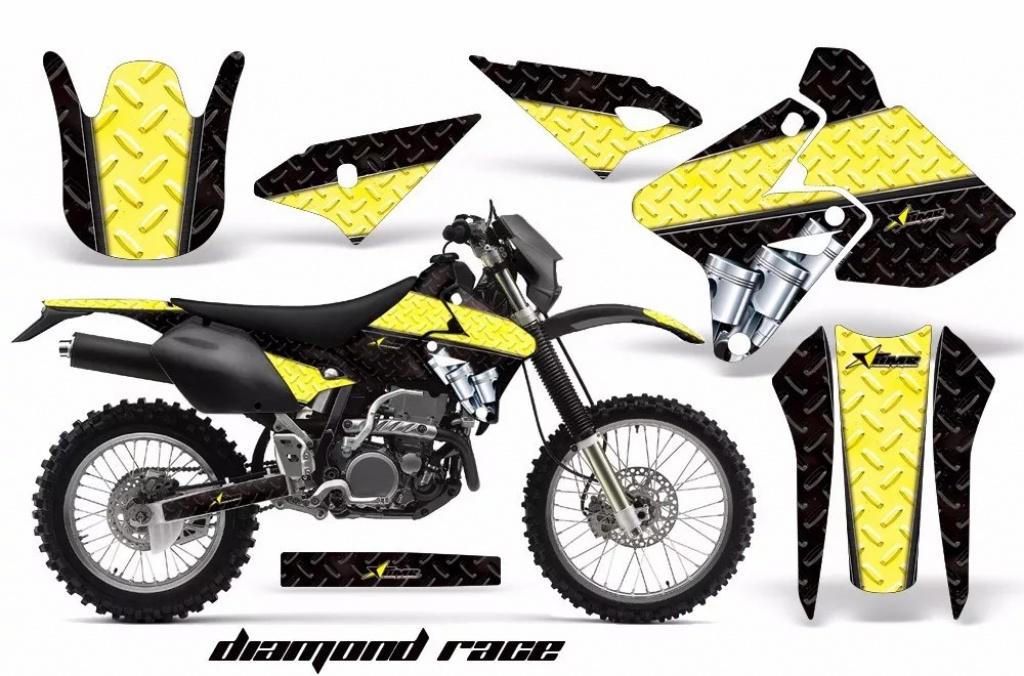 Diamond Race Background = Black, Design color = Yellow without number plates for Kawasaki KLX400 2000-2016