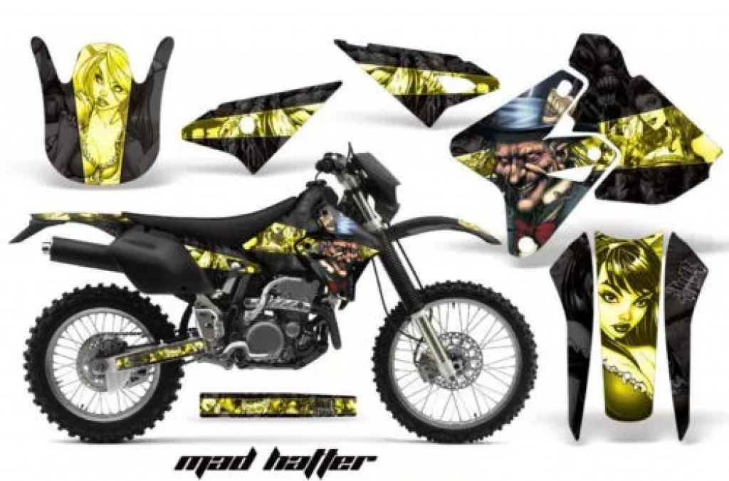 Mad-Hatter Background = Black, Design color = Yellow without number plates for Kawasaki KLX400 2000-2016