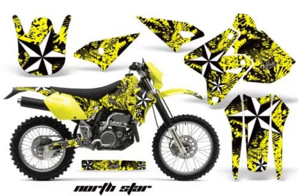 Northstar Background = Yellow, Design color = White without number plates for Kawasaki KLX400 2000-2016