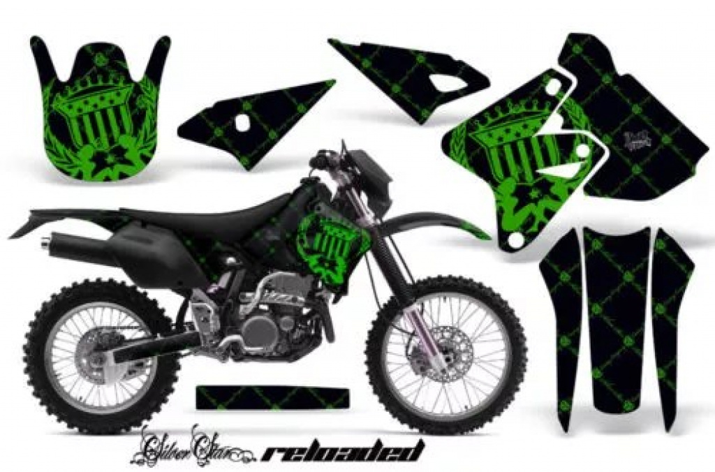 SilverStar - Reloaded Background = Black, Design color = Green without number plates for Kawasaki KLX400 2000-2016