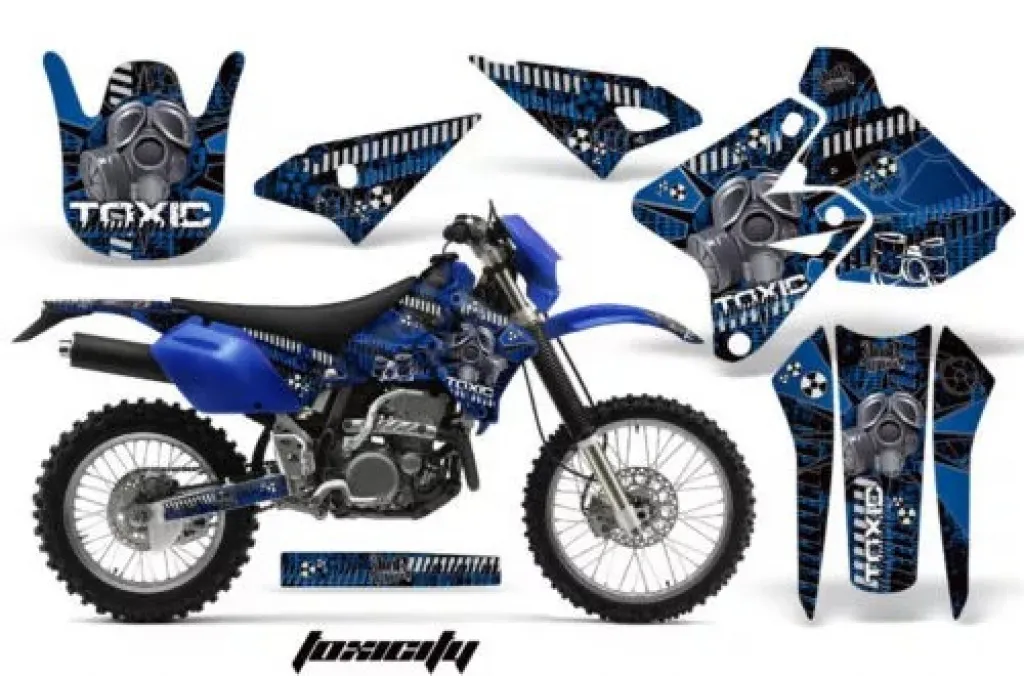 Toxicity Hintergrund = Schwarz, Designfarbe = Blau ohne Nummernfeldern für Kawasaki KLX400 2000-2016
