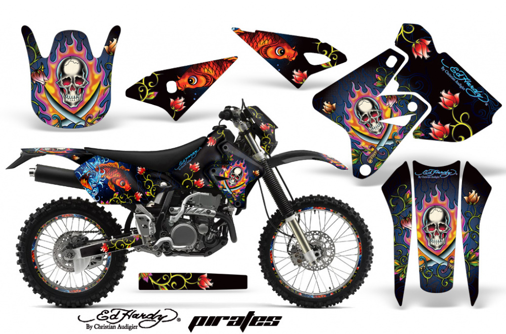 Ed-Hardy - Pirates Blau mit Nummernfeldern für Kawasaki KLX400 2000-2016