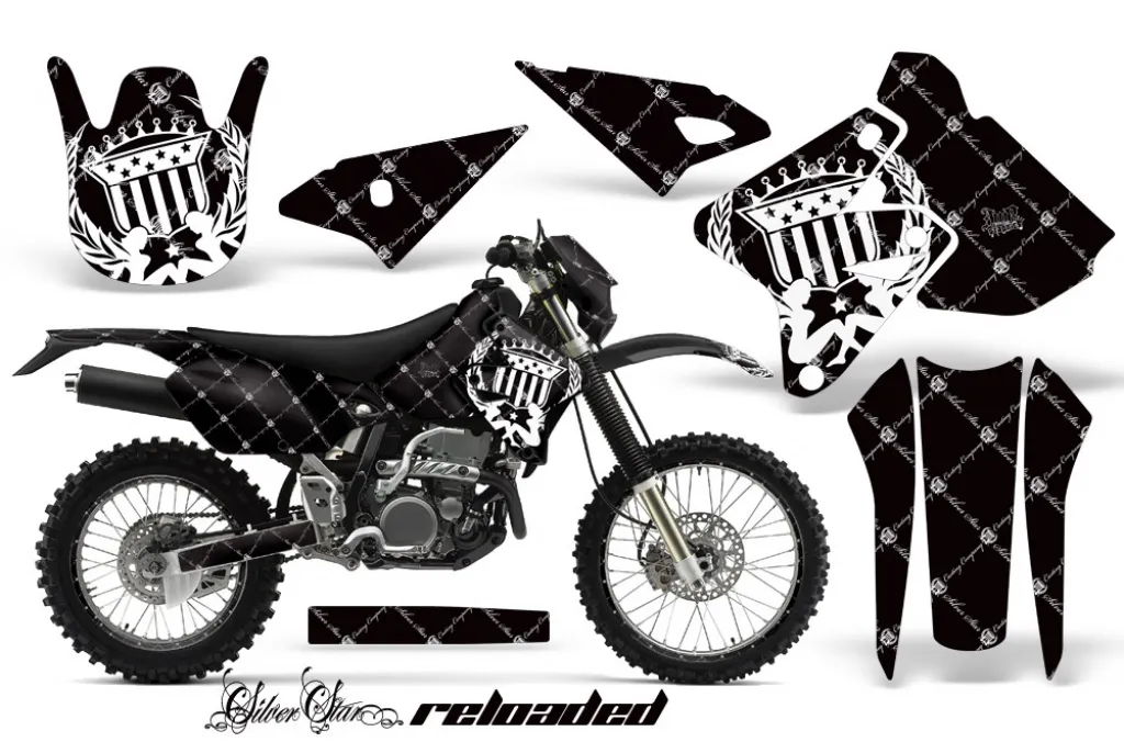 SilverStar - Reloaded Hintergrund = Schwarz, Designfarbe = Weiß mit Nummernfeldern für Kawasaki KLX400 2000-2016