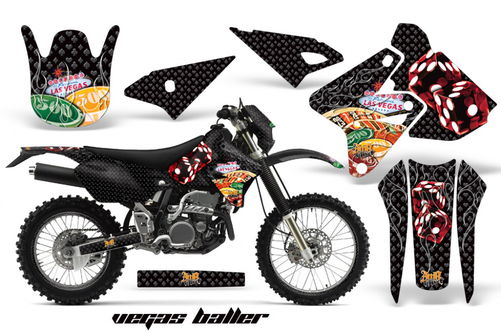 Vegas Baller Schwarz mit Nummernfeldern für Kawasaki KLX400 2000-2016