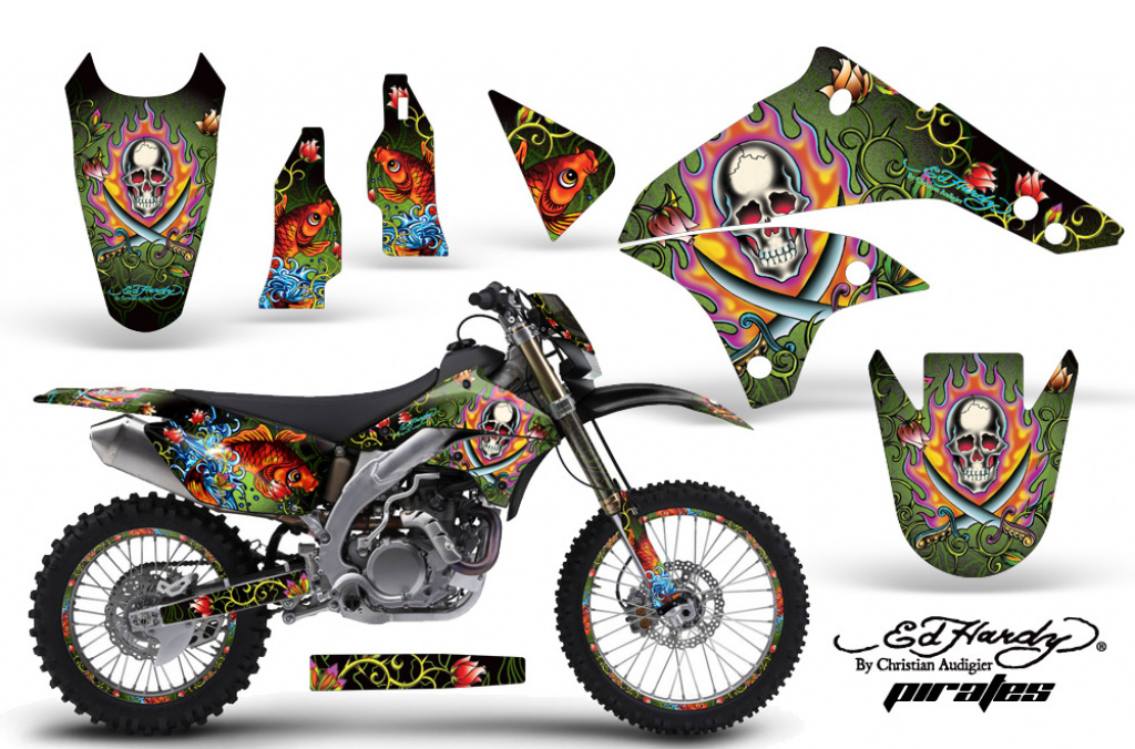 Ed-Hardy - Pirates Grün mit Nummernfeldern für Kawasaki KLX450 2008-2022