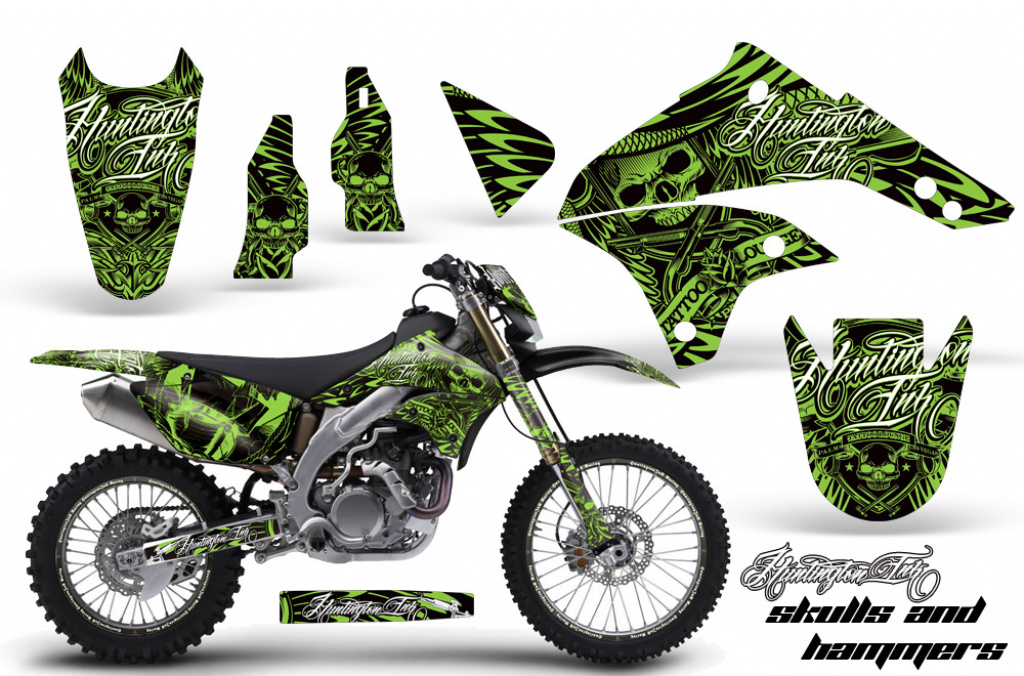 Skull N Hammers Green mit Nummernfeldern für Kawasaki KLX450 2008-2022