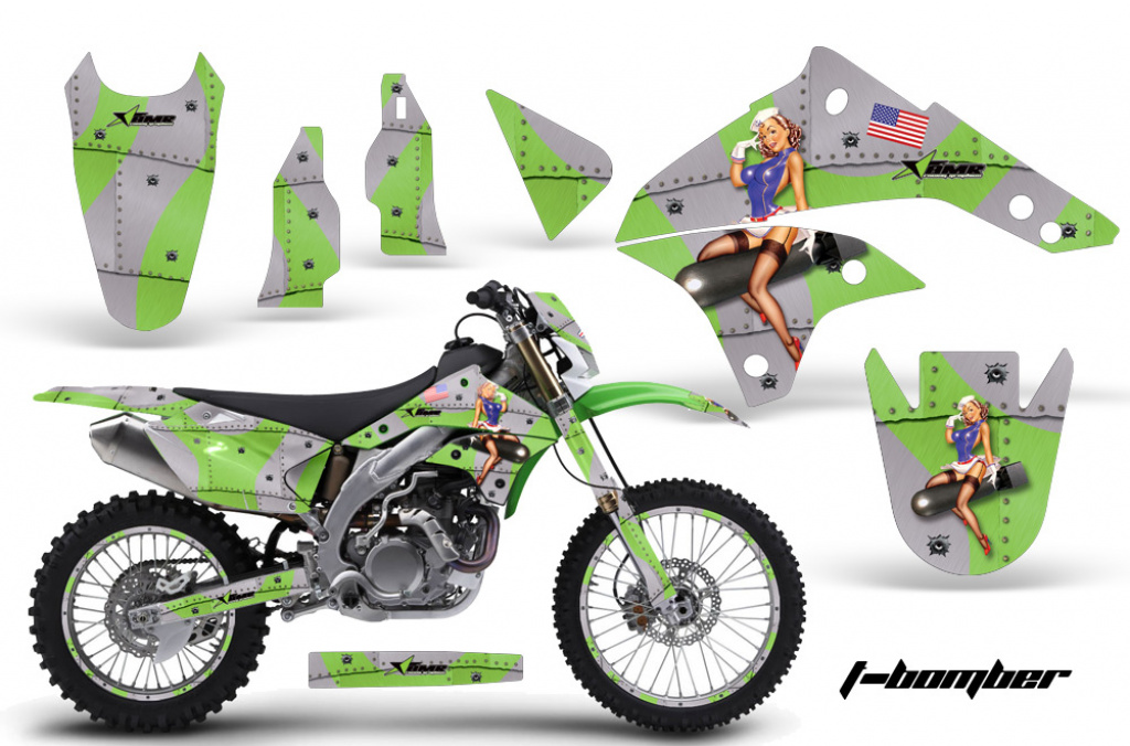 T-Bomber Grün mit Nummernfeldern für Kawasaki KLX450 2008-2022