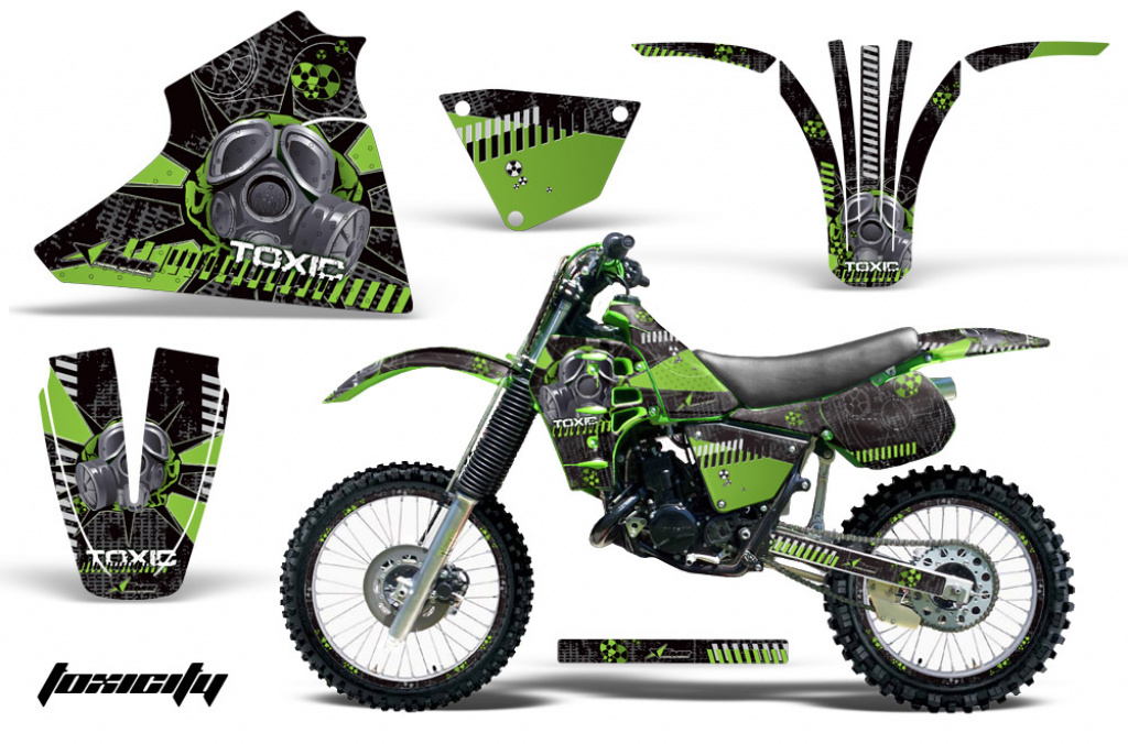 Toxicity Hintergrund = Schwarz, Designfarbe = Grün mit Nummernfeldern für Kawasaki KX125 1983-1985