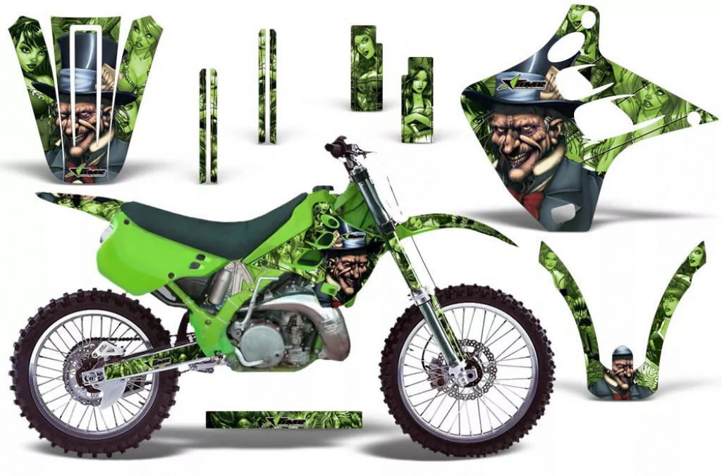 Mad-Hatter Hintergrund = Grün, Designfarbe = Grün ohne Nummernfeldern für Kawasaki KX125/250 1990-1991