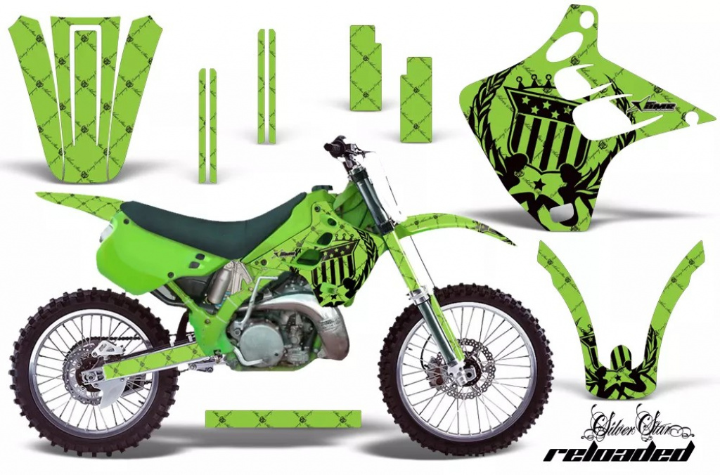 SilverStar - Reloaded Hintergrund = Grün, Designfarbe = Schwarz ohne Nummernfeldern für Kawasaki KX125/250 1990-1991