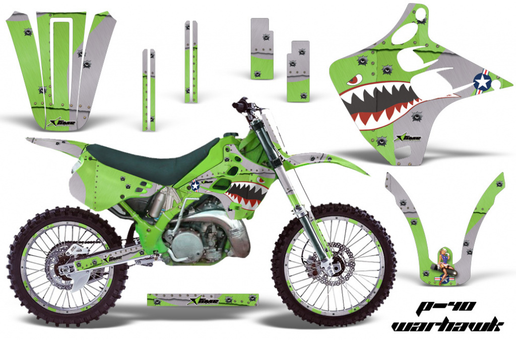 P40-Warhawk Grün mit Nummernfeldern für Kawasaki KX125/250 1990-1991