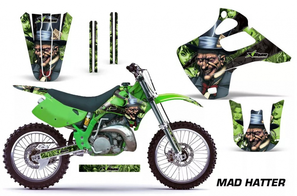 Mad-Hatter Hintergrund = Grün, Designfarbe = Schwarz ohne Nummernfeldern für Kawasaki KX125/250 1992-1993