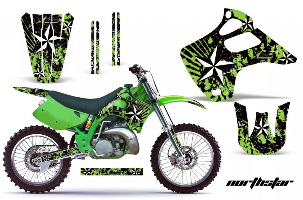 Northstar Hintergrund = Grün, Designfarbe = Weiß ohne Nummernfeldern für Kawasaki KX125/250 1992-1993
