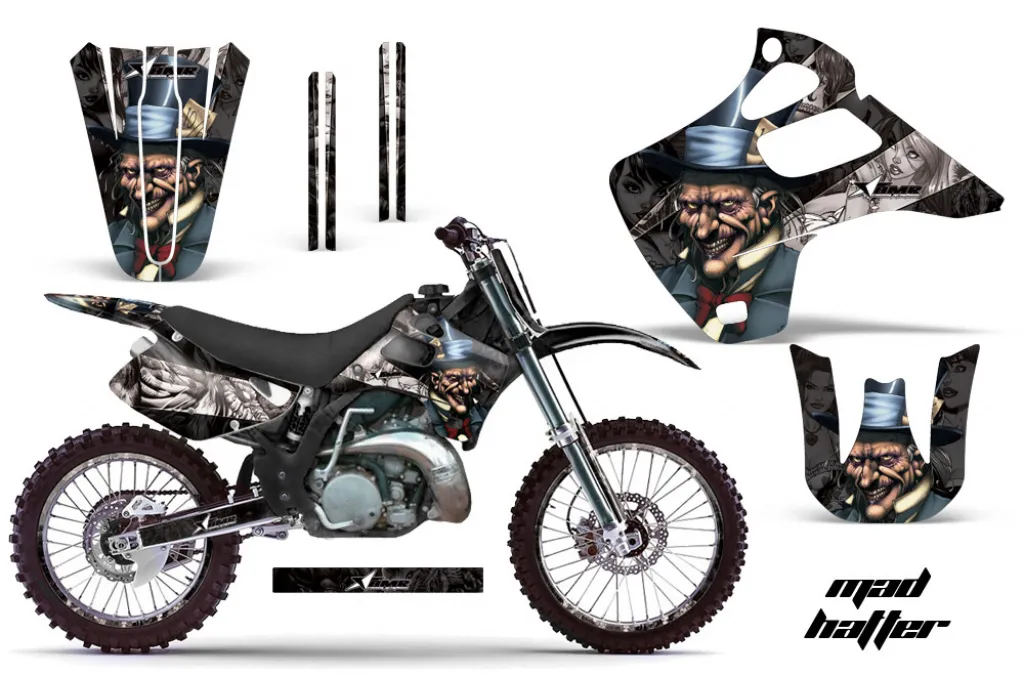Mad-Hatter Hintergrund = Schwarz, Designfarbe = Silber mit Nummernfeldern für Kawasaki KX125/250 1992-1993