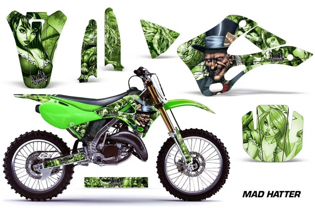 Mad-Hatter Hintergrund = Grün, Designfarbe = Grün ohne Nummernfeldern für Kawasaki KX125/250 1999-2002
