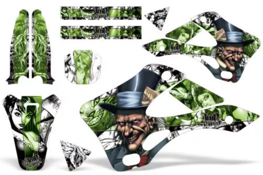 Mad-Hatter Hintergrund = Weiß, Designfarbe = Grün ohne Nummernfeldern für Kawasaki KX125/250 1999-2002