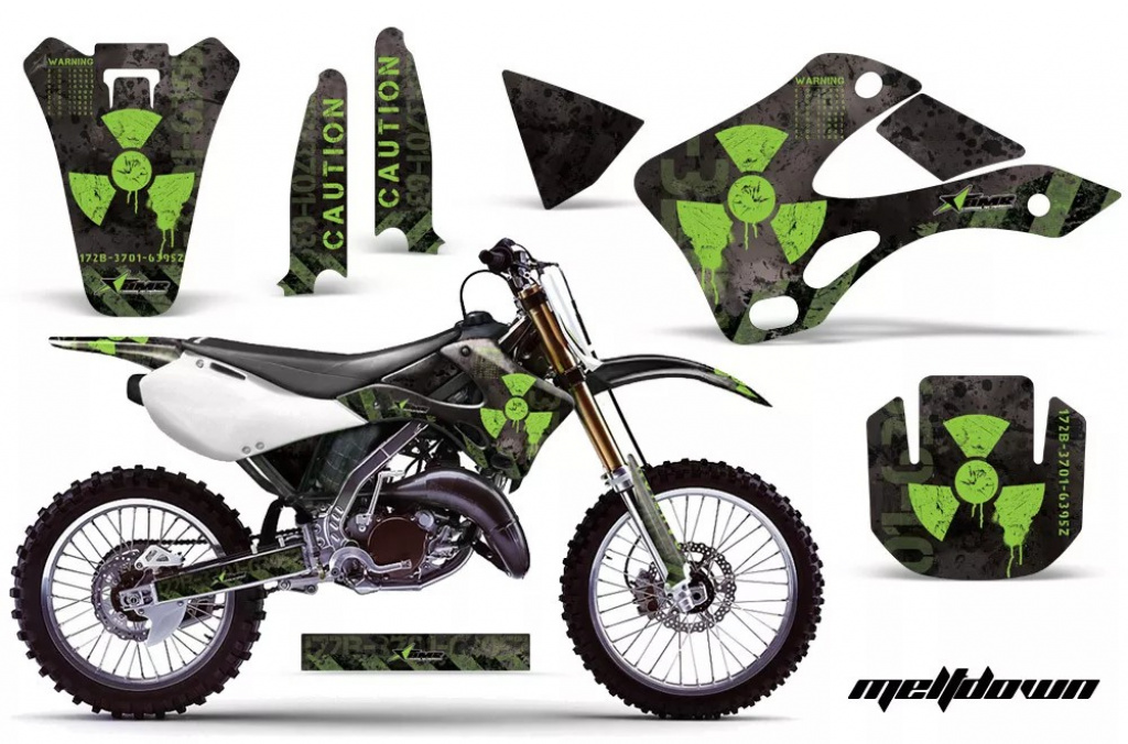 Meltdown Hintergrund = Schwarz, Designfarbe = Grün ohne Nummernfeldern für Kawasaki KX125/250 1999-2002
