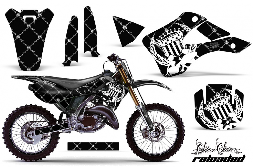SilverStar - Reloaded Hintergrund = Schwarz, Designfarbe = Weiß mit Nummernfeldern für Kawasaki KX125/250 1999-2002