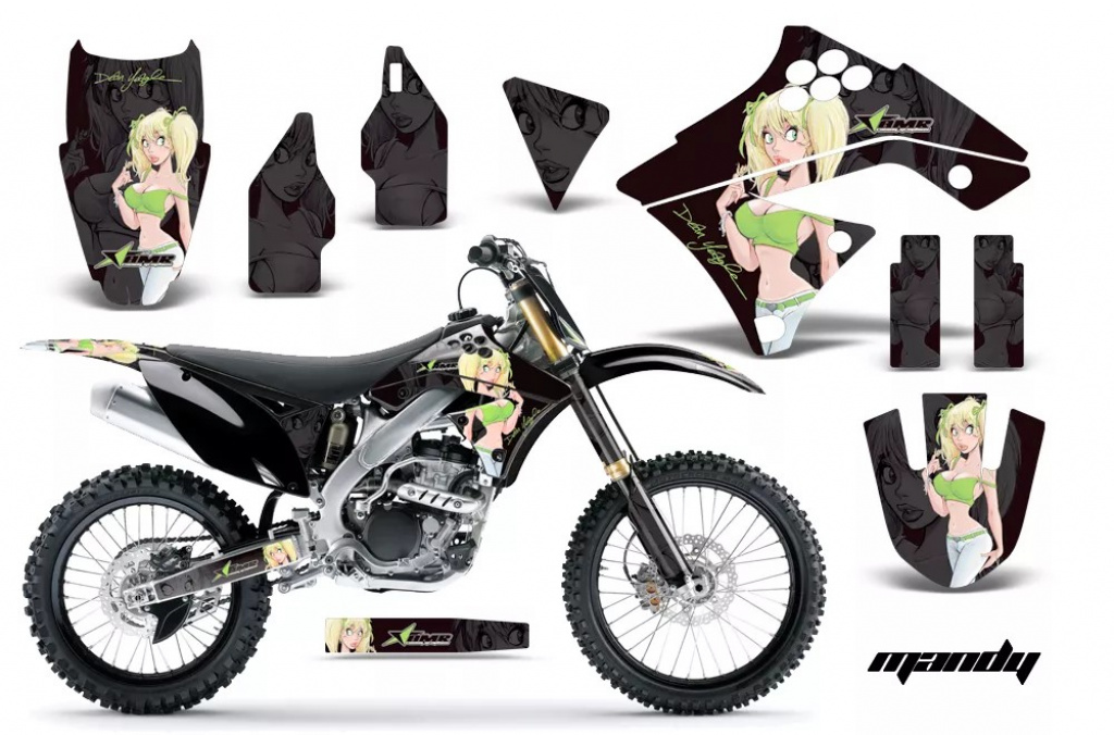 Mandy Background = Black, Design color = Green without number plates for Kawasaki KX250F 2009-2012