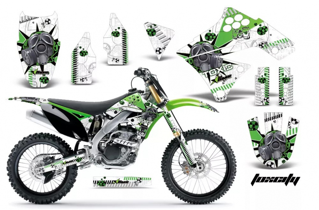 Toxicity Background = White, Design color = Green without number plates for Kawasaki KX250F 2009-2012