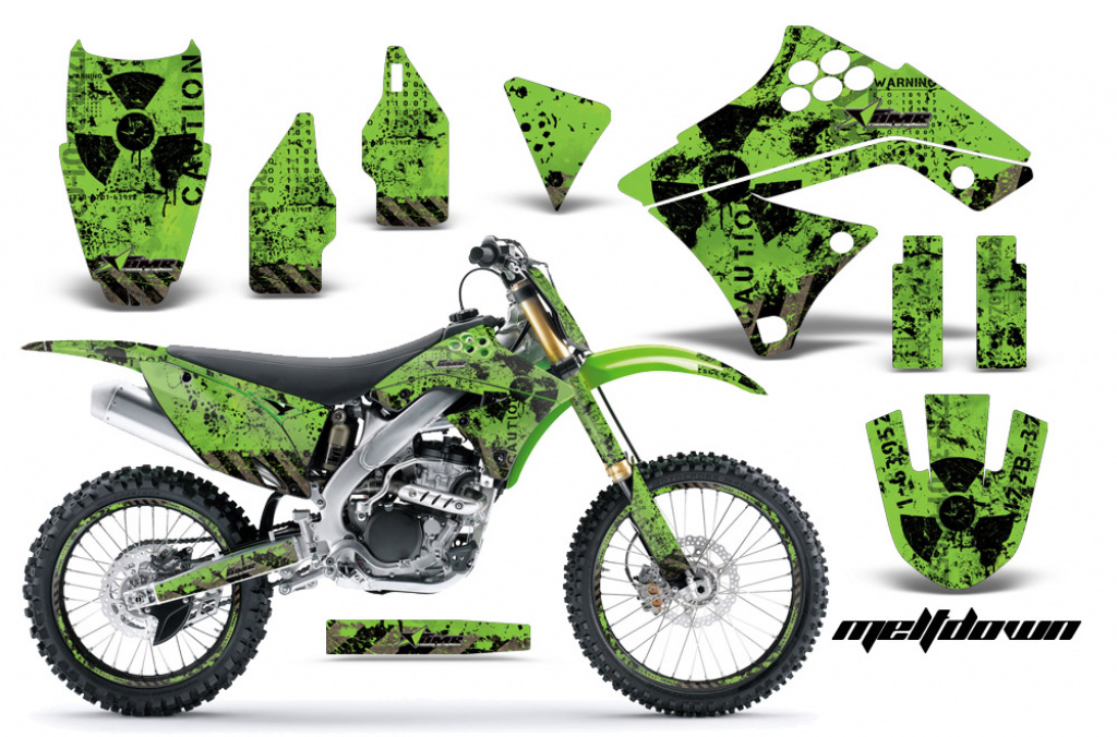 Meltdown Background = Green, Design color = Black with number plates for Kawasaki KX250F 2009-2012
