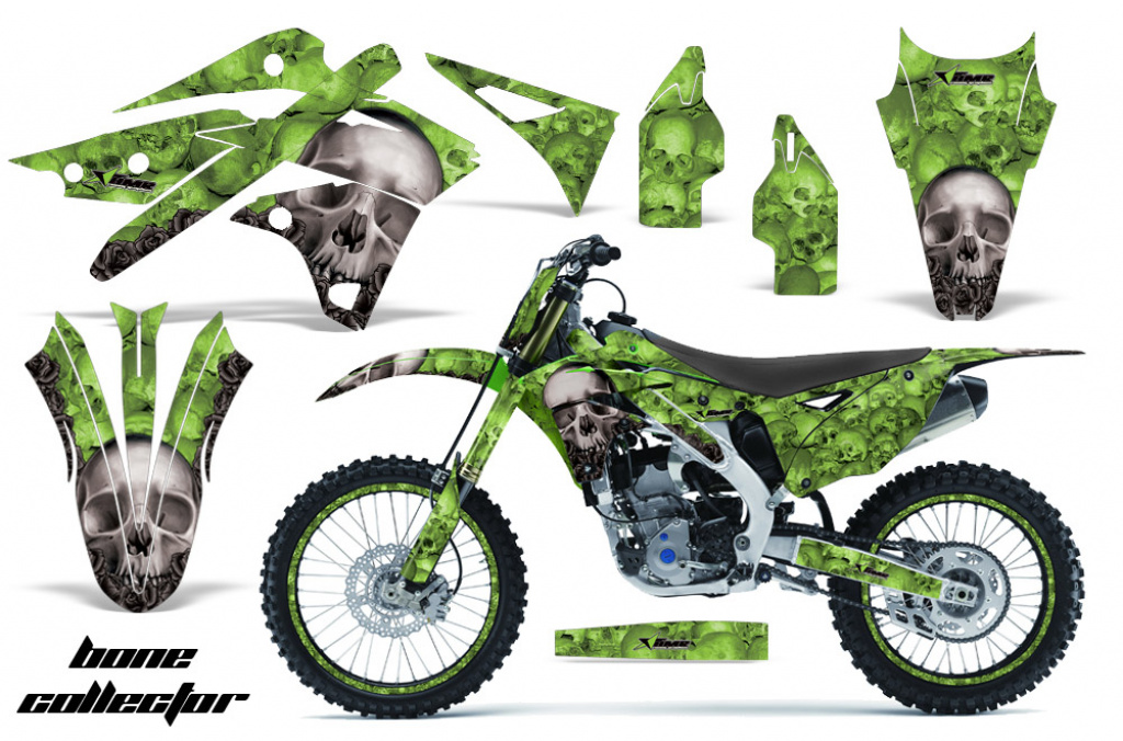 Bone Collector Grün mit Nummernfeldern für Kawasaki KX250F 2013-2016