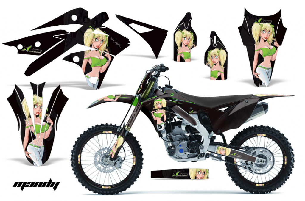Mandy Hintergrund = Schwarz, Designfarbe = Grün ohne Nummernfeldern für Kawasaki KX250F 2013-2016