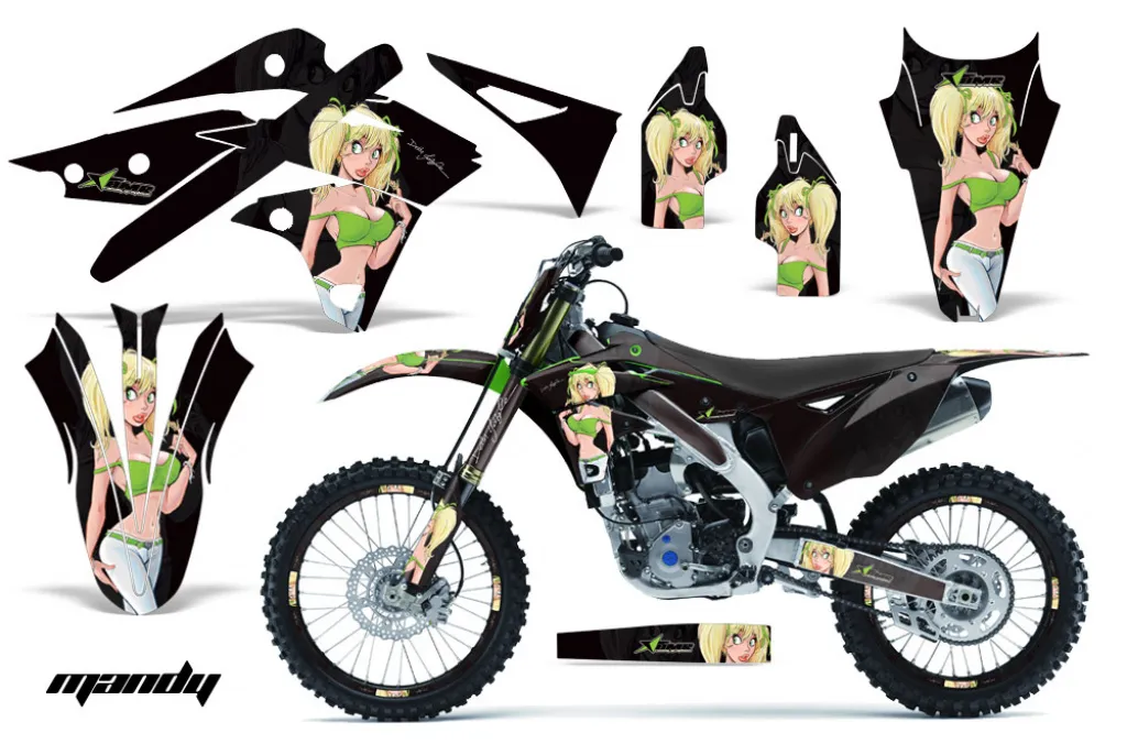 Mandy Hintergrund = Schwarz, Designfarbe = Grün ohne Nummernfeldern für Kawasaki KX250F 2013-2016
