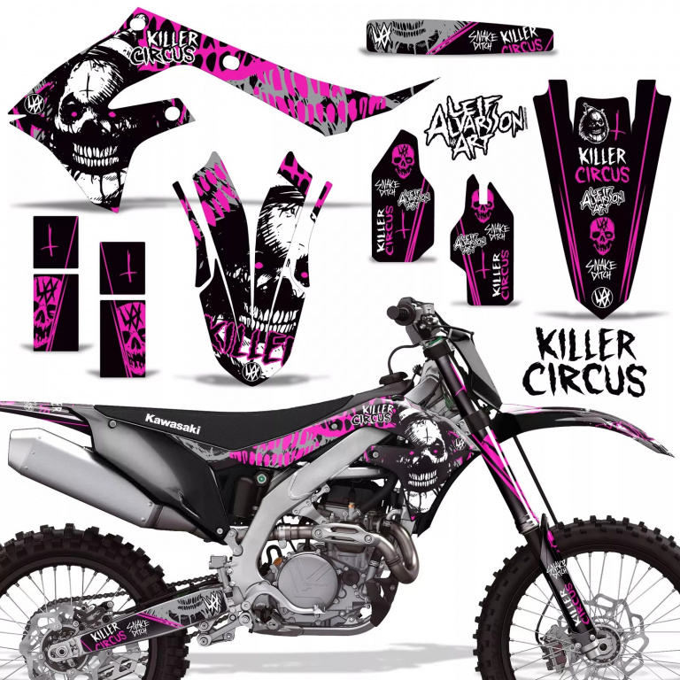 Killer Circus Background = Silver, Design color = Pink without number plates for Kawasaki KX450F 2019-2023