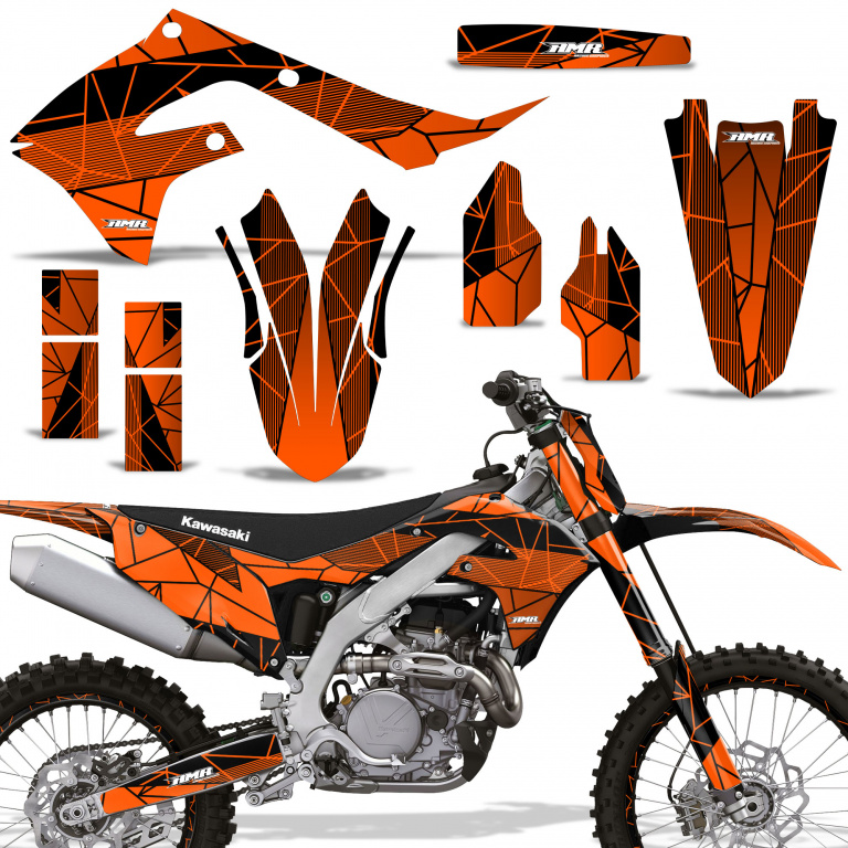 Geometrik Background = Black, Design color = Orange with number plates for Kawasaki KX450F 2019-2023