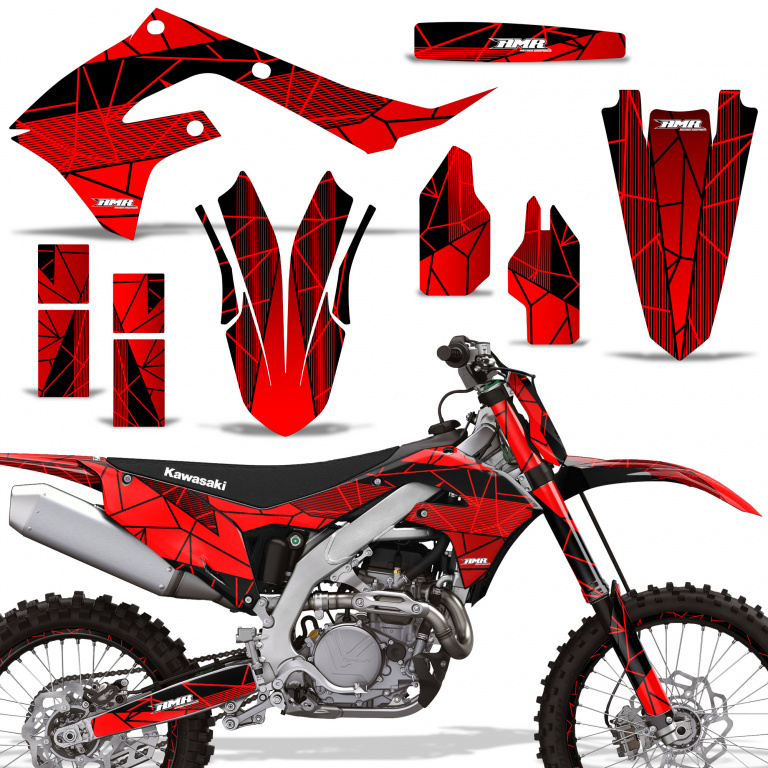 Geometrik Background = Black, Design color = Red with number plates for Kawasaki KX450F 2019-2023
