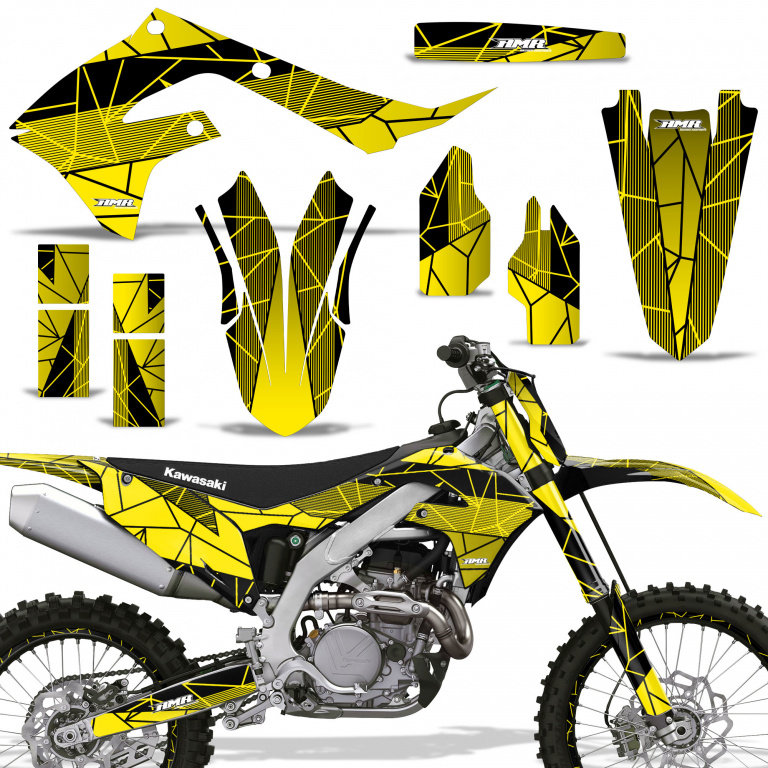 Geometrik Background = Black, Design color = Yellow with number plates for Kawasaki KX450F 2019-2023
