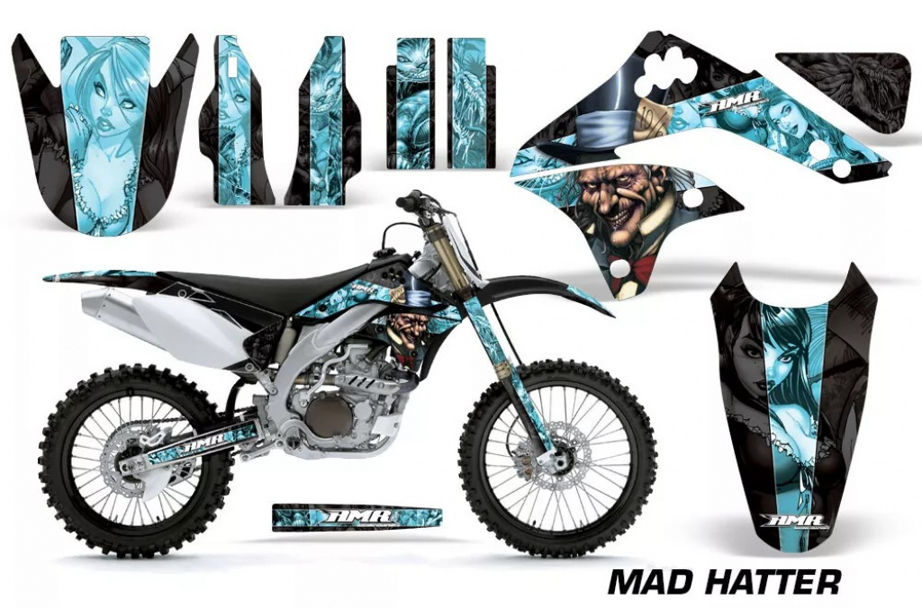 Mad-Hatter Background = Black, Design color = Aqua Blue without number plates for Kawasaki KX450F 2006-2008