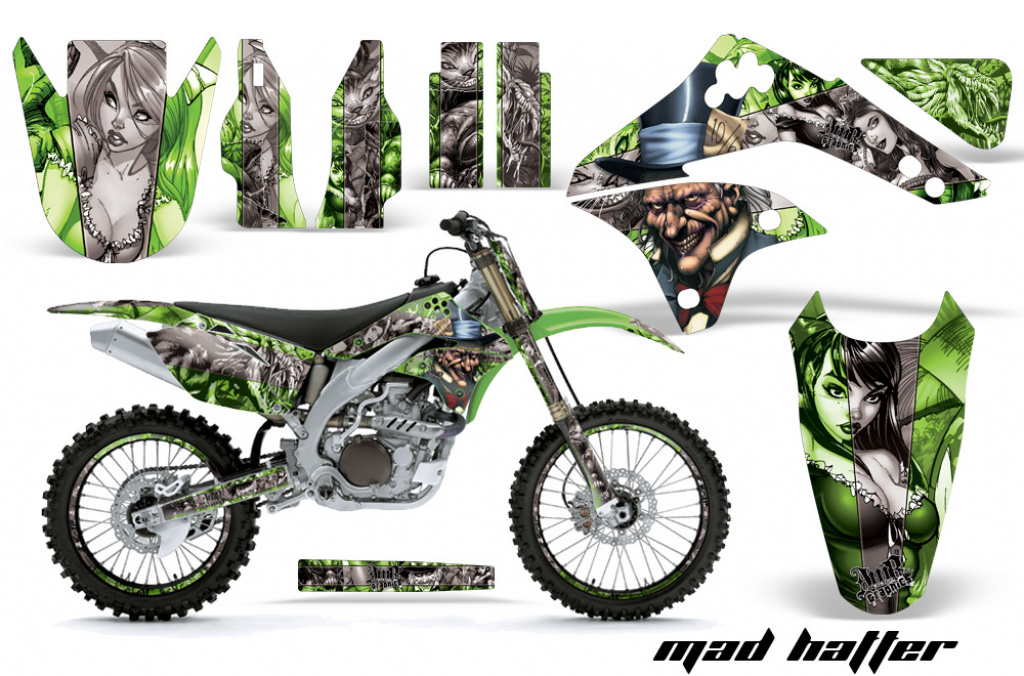 Mad-Hatter Background = Green, Design color = Silber with number plates for Kawasaki KX450F 2006-2008