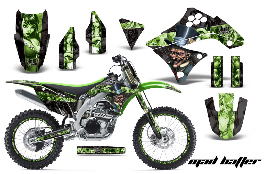 Mad-Hatter Background = Black, Design color = Green with number plates for Kawasaki KX450F 2009-2011
