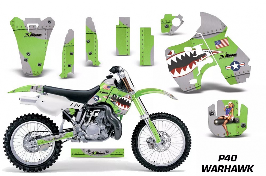 P40-Warhawk Grün ohne Nummernfeldern für Kawasaki KX500 1988-2004