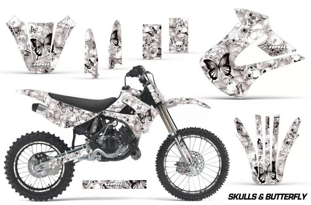 Butterfly Hintergrund = Weiß, Designfarbe = Schwarz mit Nummernfeldern für Kawasaki KX85/100 2001-2013
