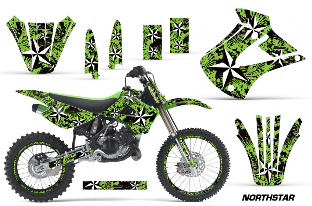 Northstar Hintergrund = Grün, Designfarbe = Weiß mit Nummernfeldern für Kawasaki KX85/100 2001-2013