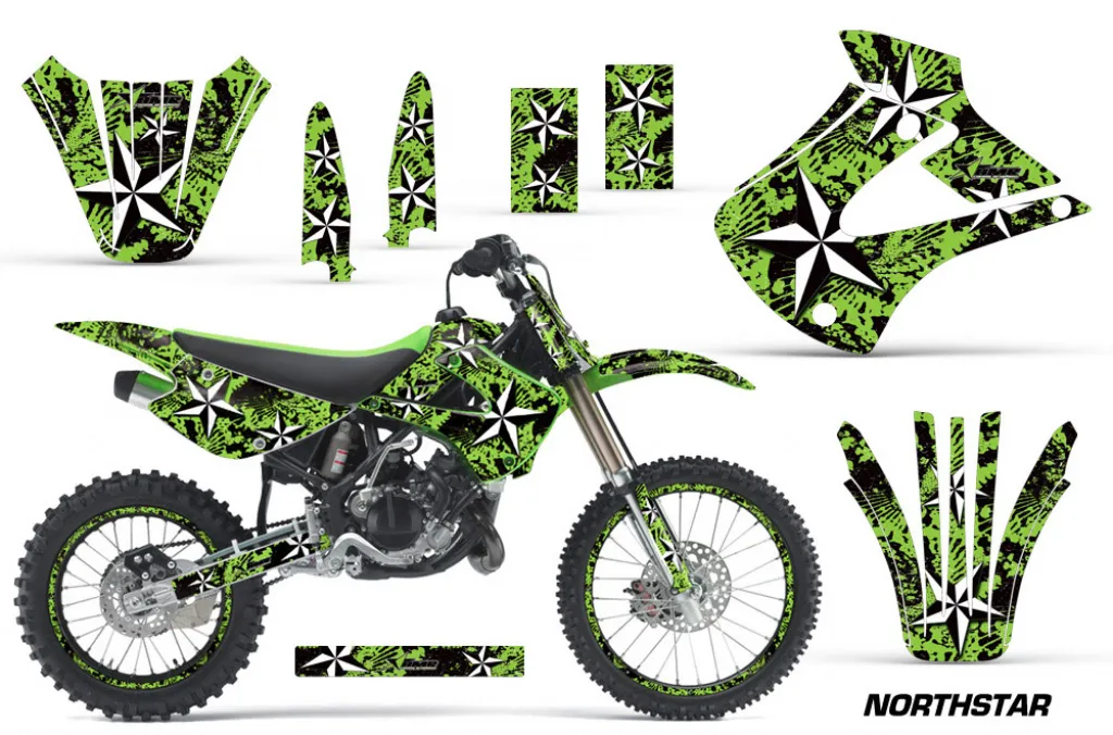 Northstar Hintergrund = Grün, Designfarbe = Weiß mit Nummernfeldern für Kawasaki KX85/100 2001-2013