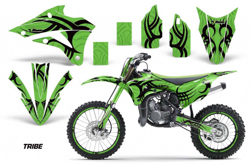 Tribe Background = Green, Design color = Black with number plates for Kawasaki KX85/100 2014-2021